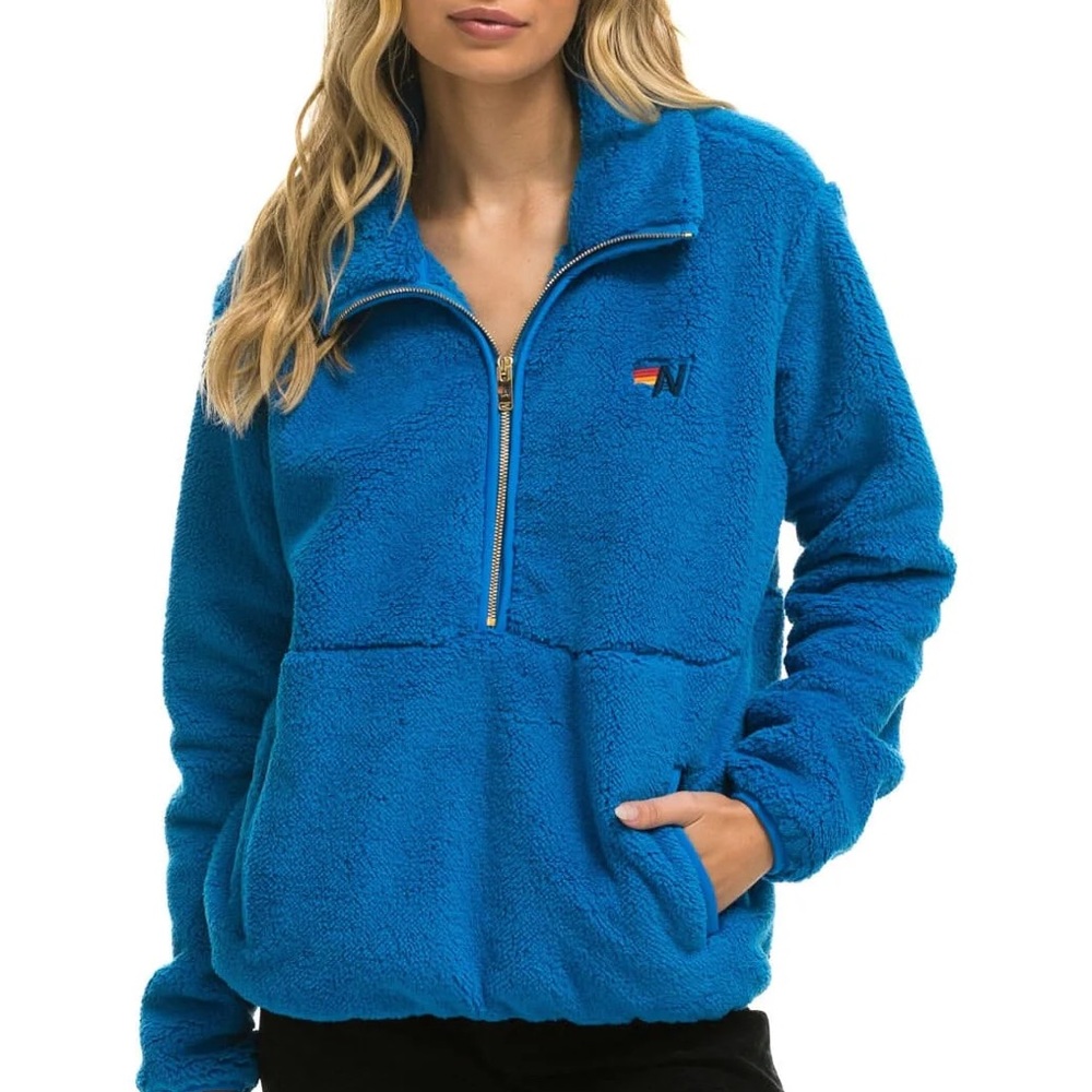 Aviator Nation Teddy unisex Half Zip Jacket Blue Cina